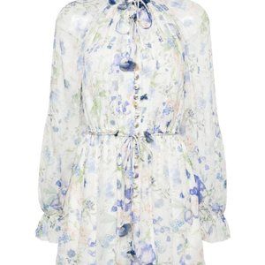 Zimmermann Natura Flutter Chiffon Playsuit, White with blues & pinks, US Size 8